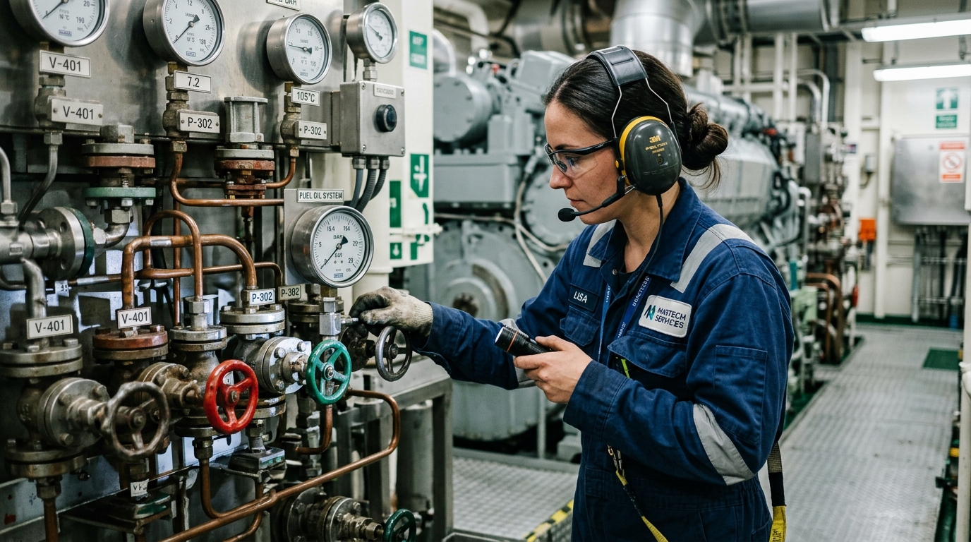 Marine engineer working on vessel machinery