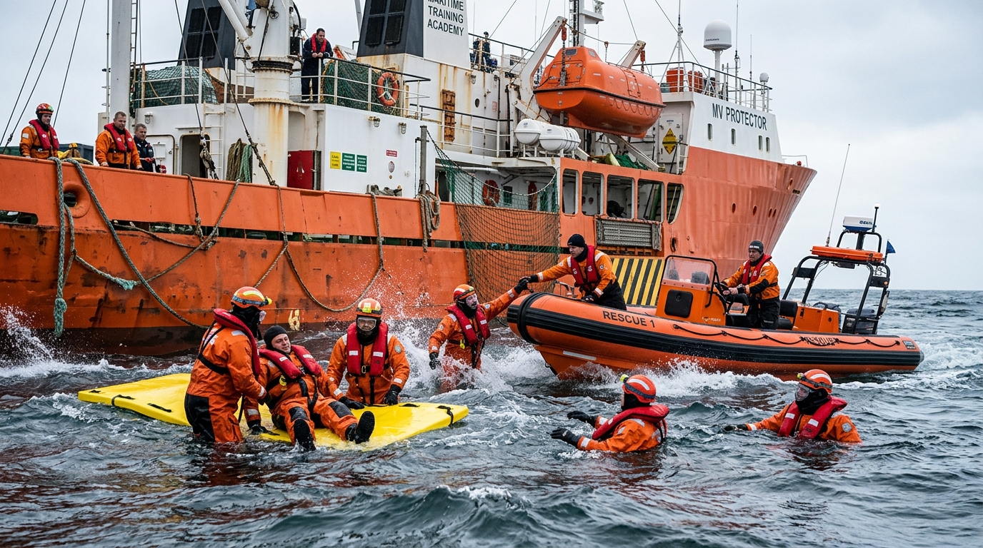Crew undertaking sea survival training